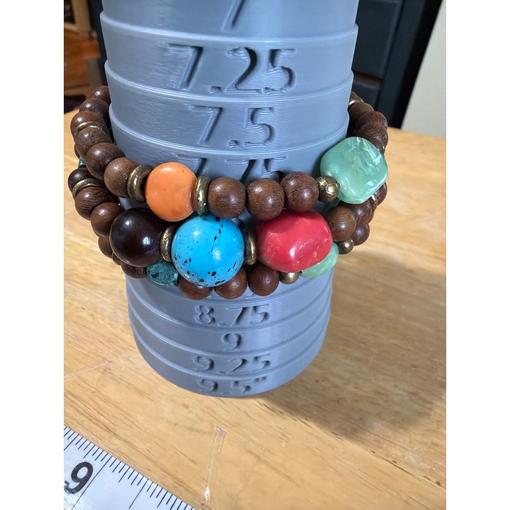 Boho Multi Strand Wood‎ and Colorful Chunky Bead Wrap Bracelet Layering - Picture 5 of 6